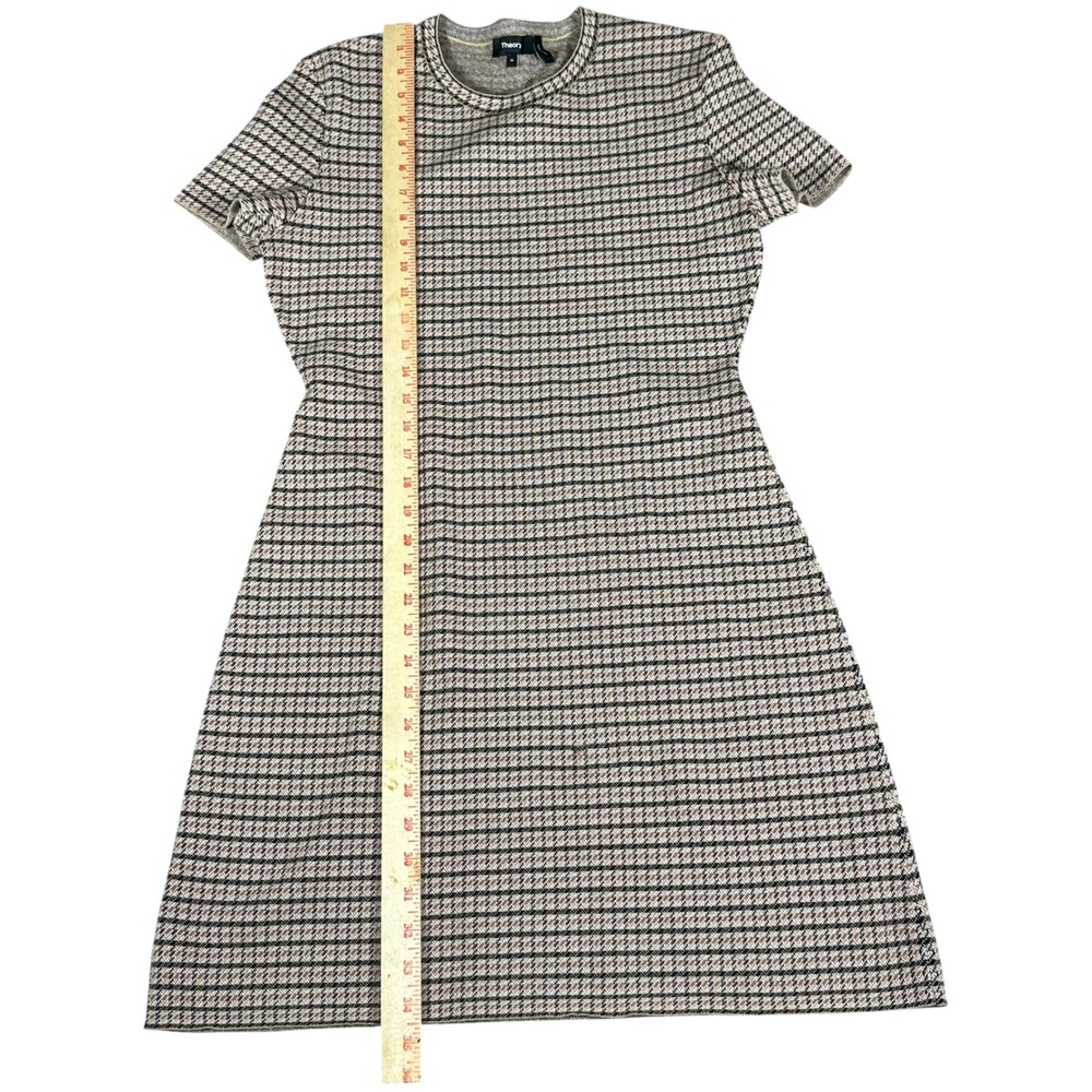 Theory Knit Dress Womens M Tan Black Houndstooth Short Sleeve Crew Neck Tailored - Picture 6 of 7